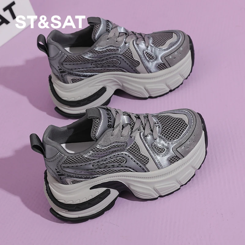 星期六内增高厚底老爹鞋春季新款轻便透气软底运动鞋女款网面鞋