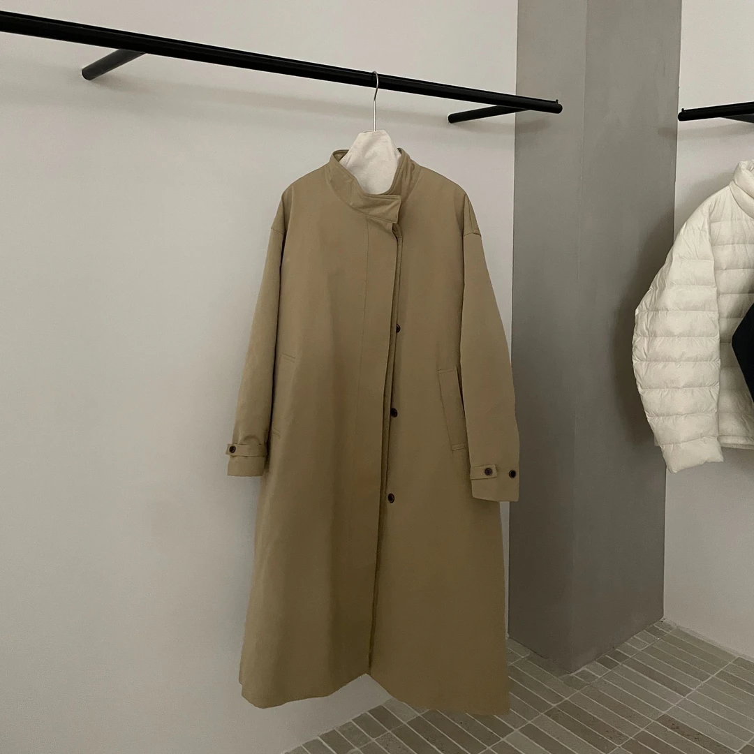 CAICAI/冬季韩系假俩件中长款风衣羽绒服外套女气质上衣-844