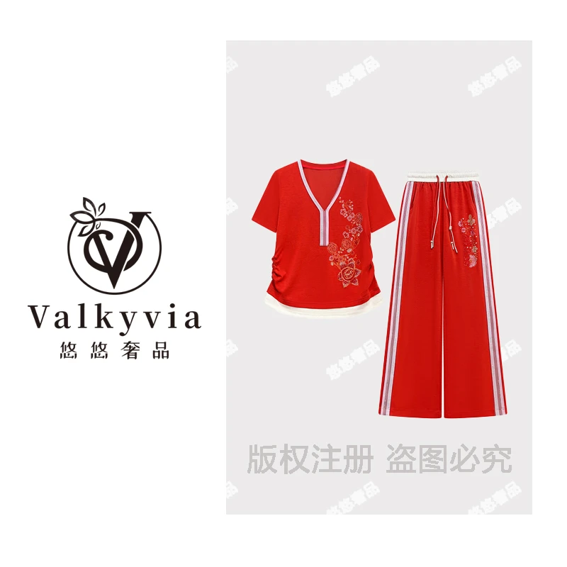 【Valkyvia/悠悠奢品】夏款轻奢烫钻时尚休闲短袖套装#2776/2777
