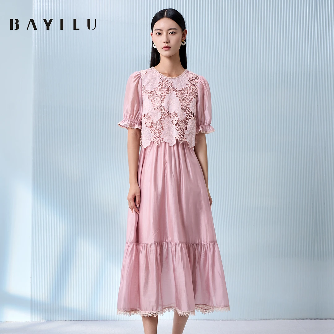 【云云】芭依璐夏季连衣裙女蕾丝拼接长裙90L7043