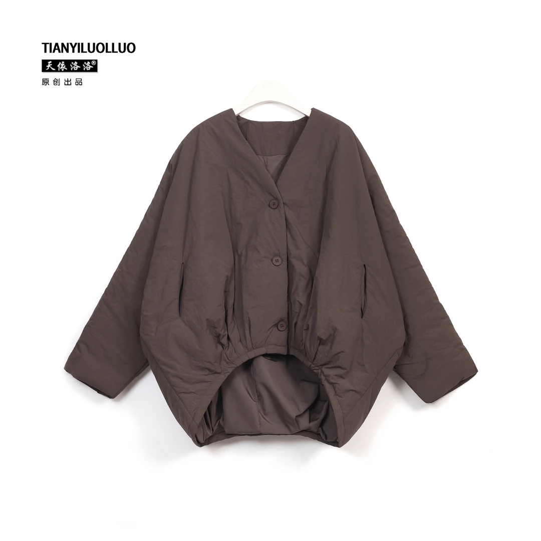 【天依洛洛】25829 B宽松百搭冬季蝙蝠袖V领大版棉服