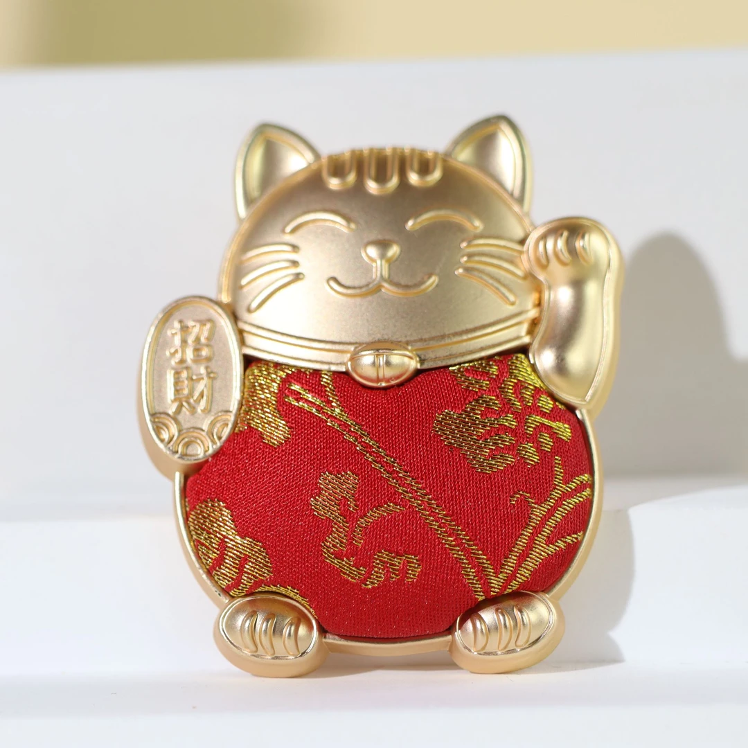 非遗宋锦猫咪招财猫红色磁吸冰箱贴