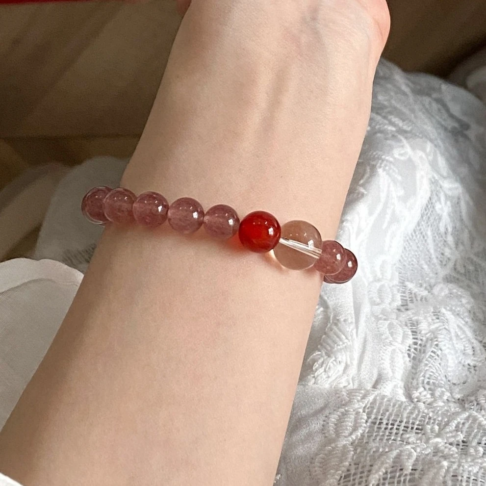 明瑜 新中式草莓粉精致手串女串珠手链百搭叠戴