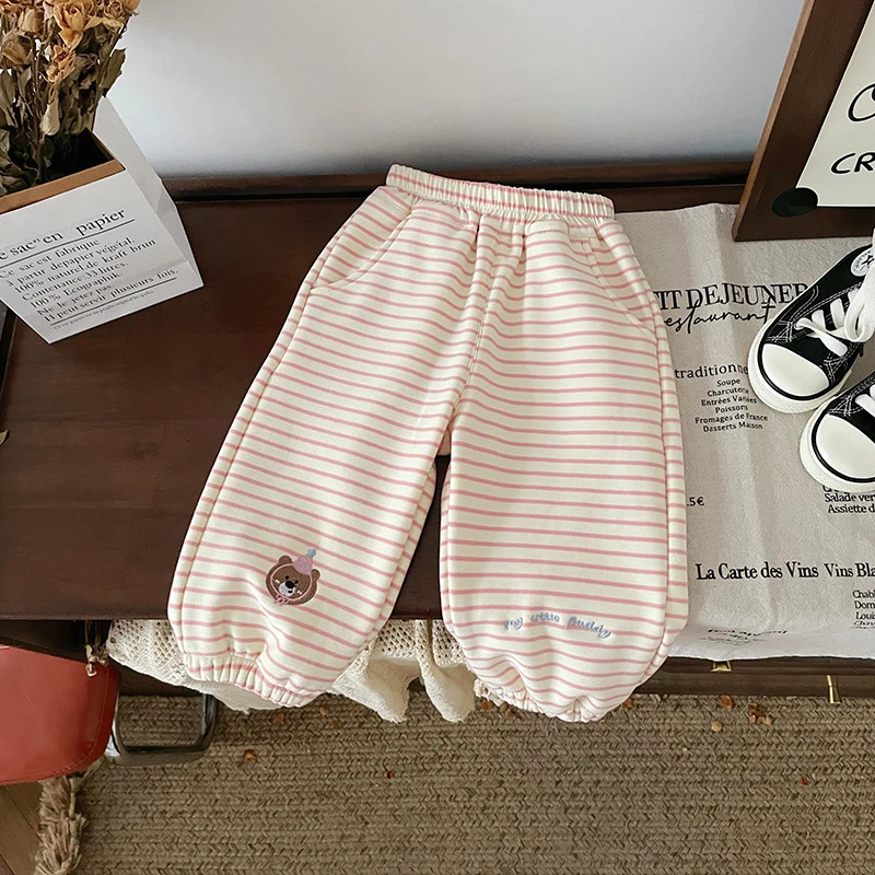 橘止皮【现货】女童条纹卫裤冬季儿童加绒裤子休闲裤DK241261
