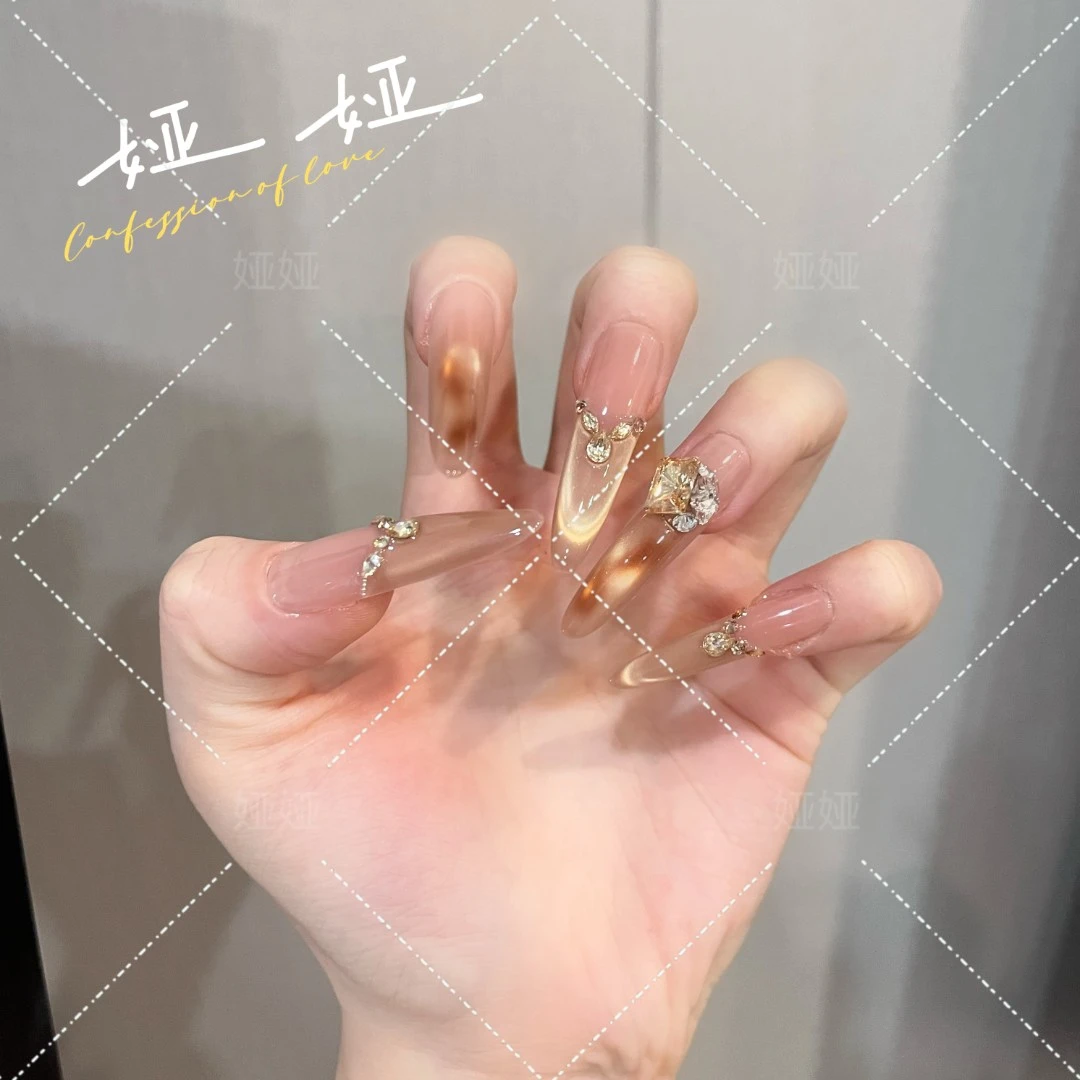 【琥珀凝霜】高品爆款纯手工穿戴甲绵密猫眼高级美甲贴