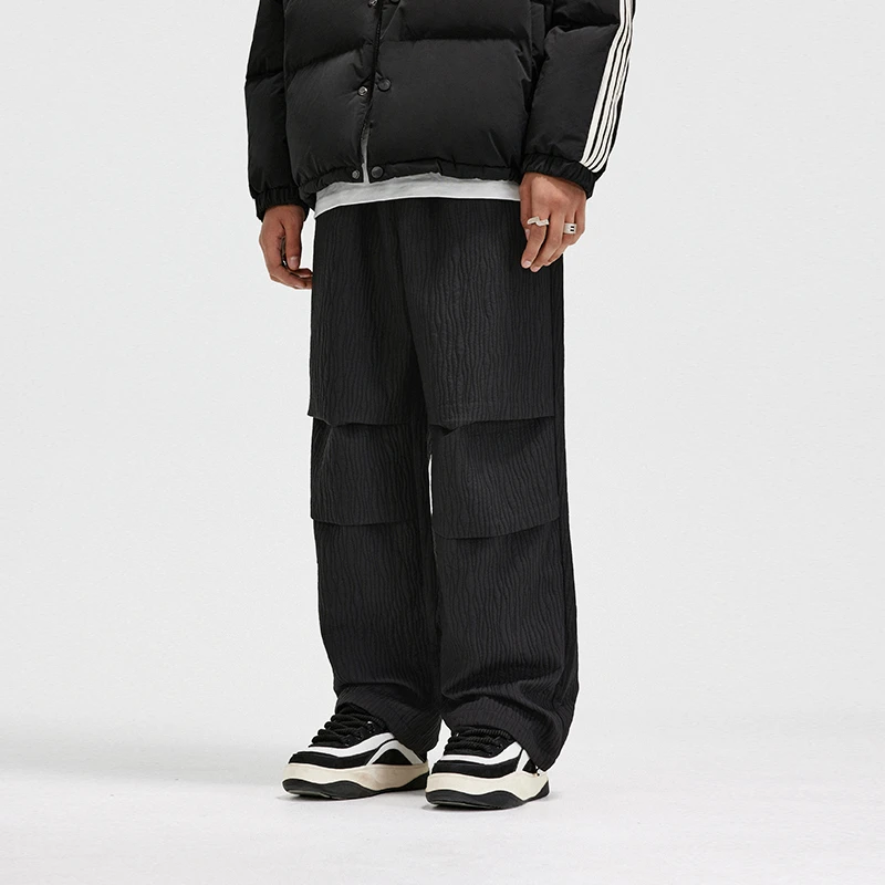 【无语不方】肌理双褶束脚伞兵裤美式高街抽绳休闲裤宽松阔腿长裤