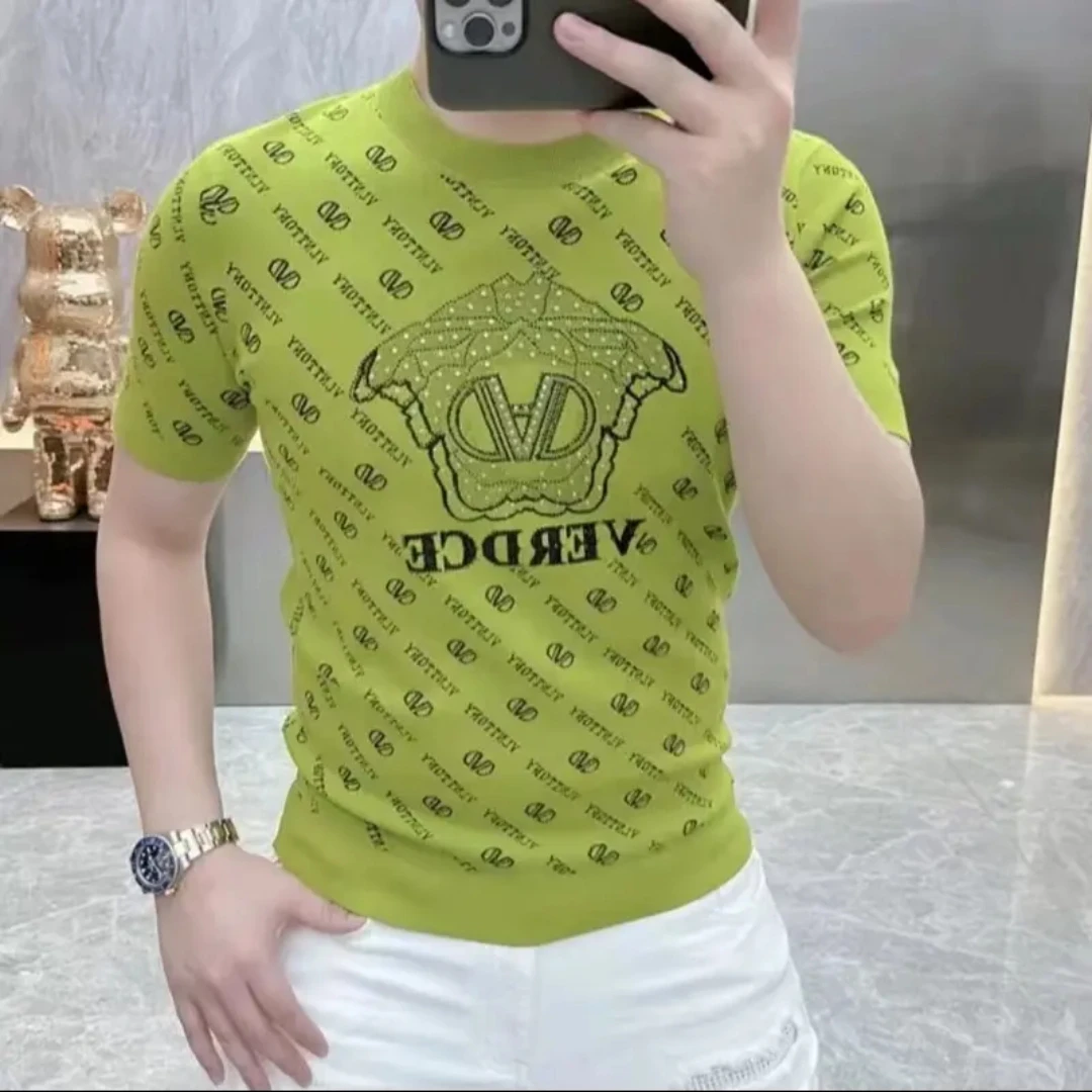 2025新款春夏高品质冰麻针织百搭短袖圆领修身