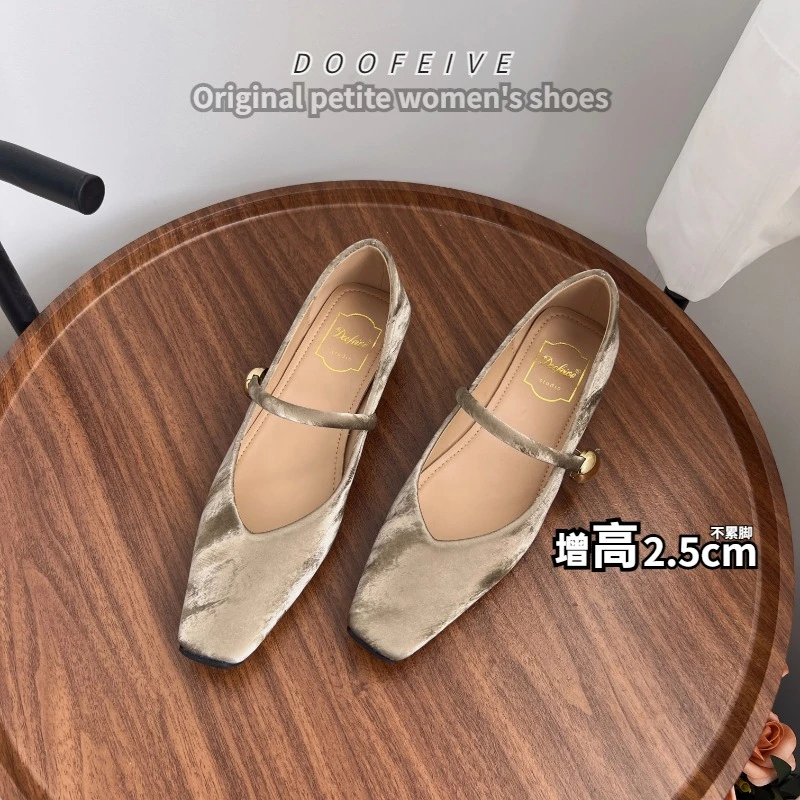 朵菲雯DOOFEIVE~法式方头低跟软底通勤百搭时尚复古一字带女单鞋