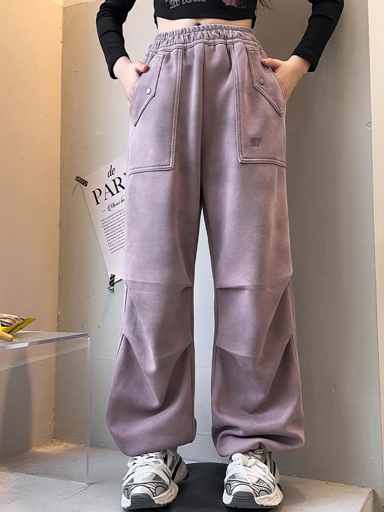 女童秋装裤子工装风儿童秋季时髦长裤女大童休闲春秋直筒阔腿裤子