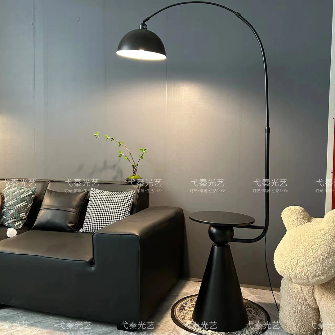 极简轻奢客厅钓鱼灯沙发边茶几一体式落地灯复古装饰落地台灯