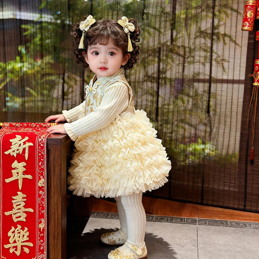 女童连衣裙国风新中式宝宝公主裙周岁女宝衣服儿童旗袍裙子拜年服