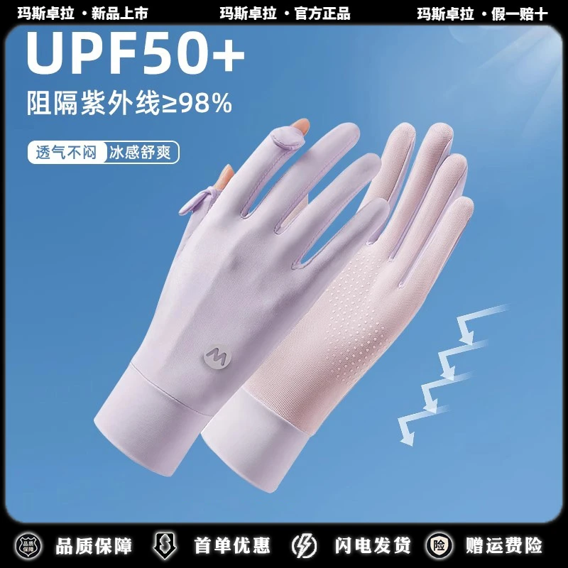 玛斯卓拉防晒手套女冰丝夏薄款骑行防紫外线开车司机专用露指遮阳
