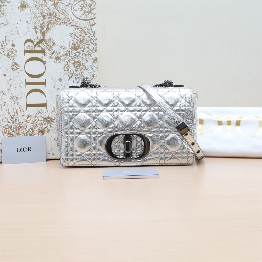 95新 DIOR/迪奥 【活动黑黑】Caro 中号 25.5 银色 钨钢扣 2021