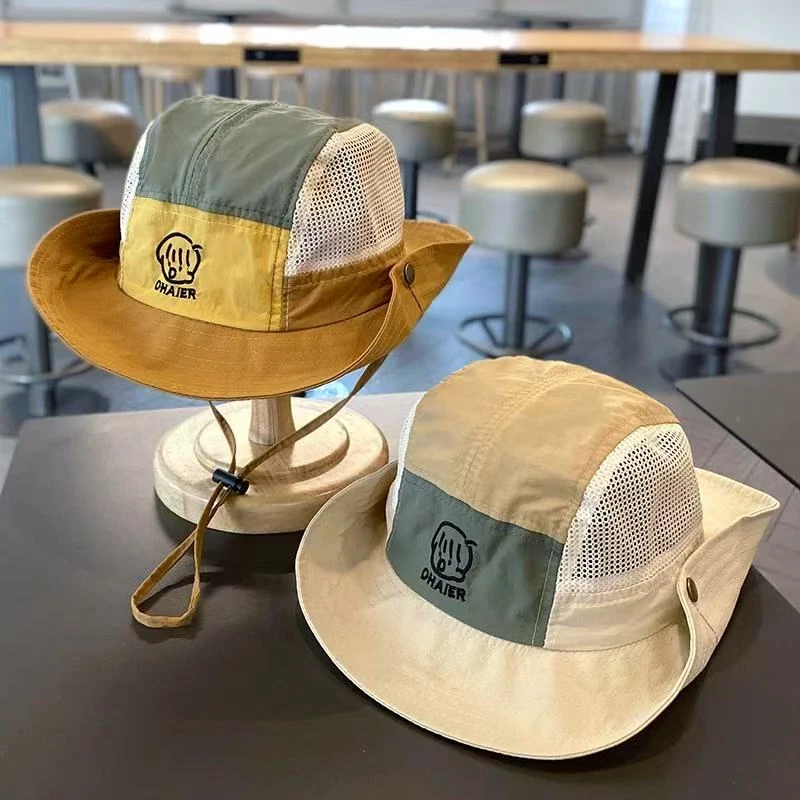 儿童帽子夏季薄款透气网眼男女童大檐速干渔夫帽防晒登山宝宝太阳
