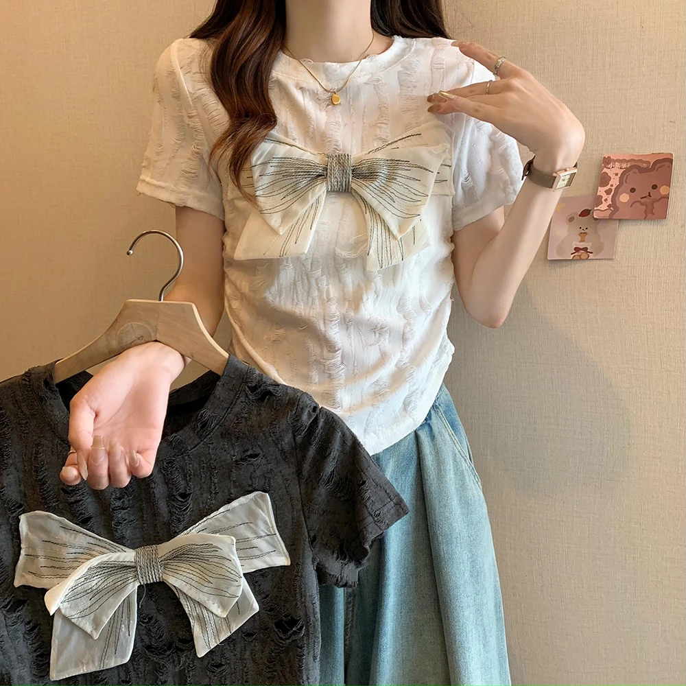 2025大码女装新款复古辣妹蝴蝶短袖上衣 2625