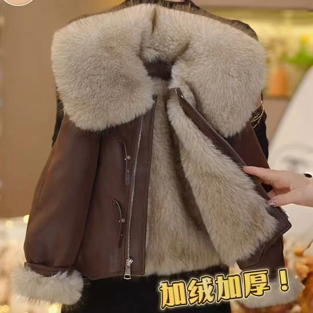 kba13皮面三防加绒冬款加厚女童冬季新款可拆卸毛领PU保暖外套潮