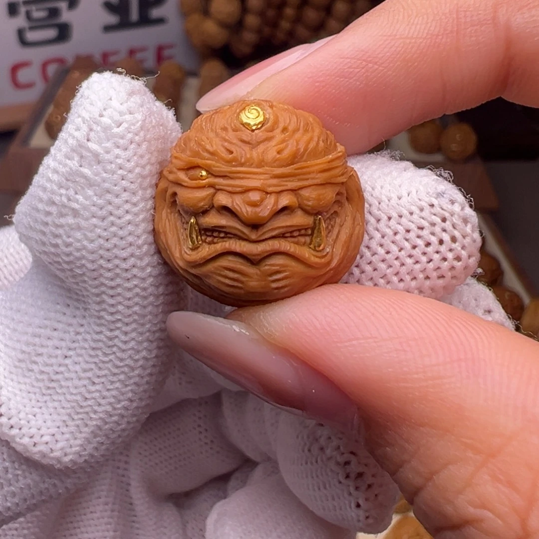 猴头核桃把件精修镶嵌金盲僧全品有正常封口线