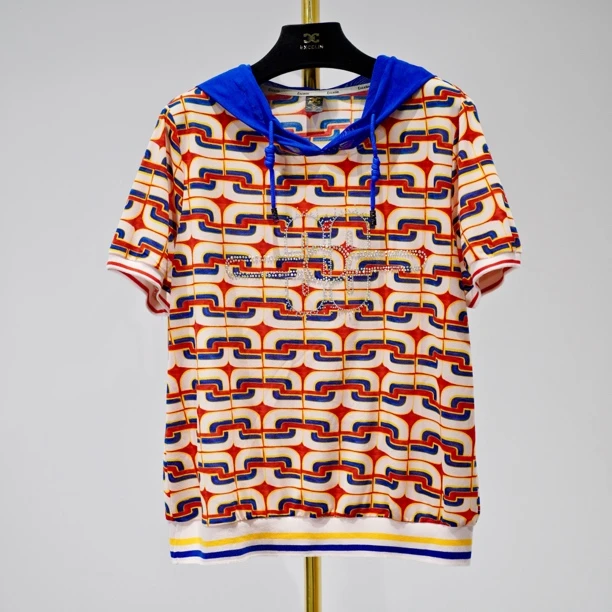 亭台楼阁艺术带帽短袖】夏季时尚洋气穿搭显瘦女士连帽短袖T恤帽衫