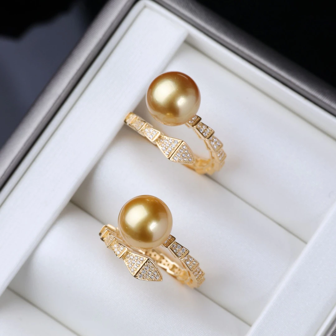 天然海水南洋金珍珠戒指10-11mmS925银灵蛇气质个性*多样性发一