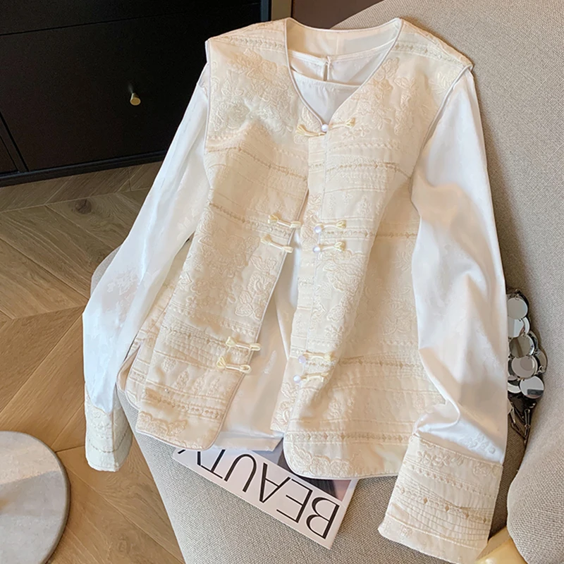 新中式国风女装盘扣上衣套装2025春季新款洋气衣服马甲衬衫两件套