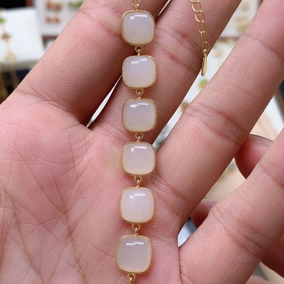 雯***宝手链银S925镶嵌和田玉
