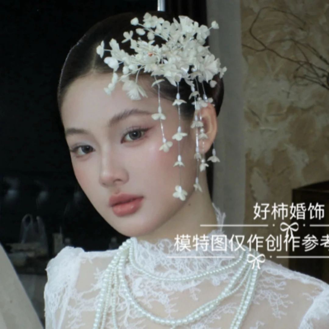 好柿｜473低饱和小众高级铃兰花侧边夹新娘晨袍饰品