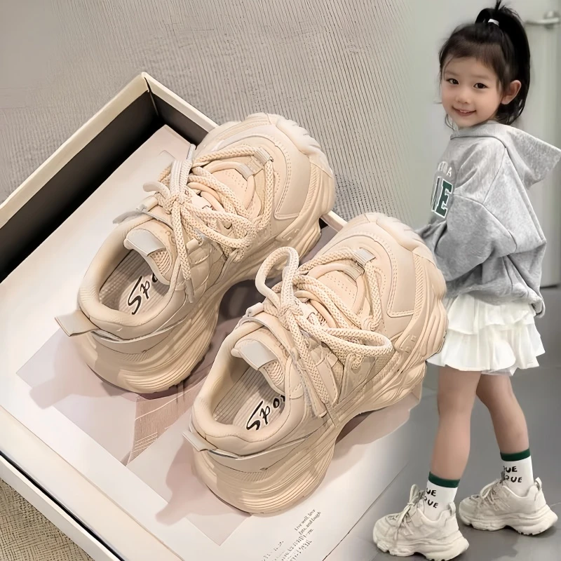 ABC女童鞋皮面老爹鞋2025新款儿童运动鞋中大童学生休闲鞋春季款