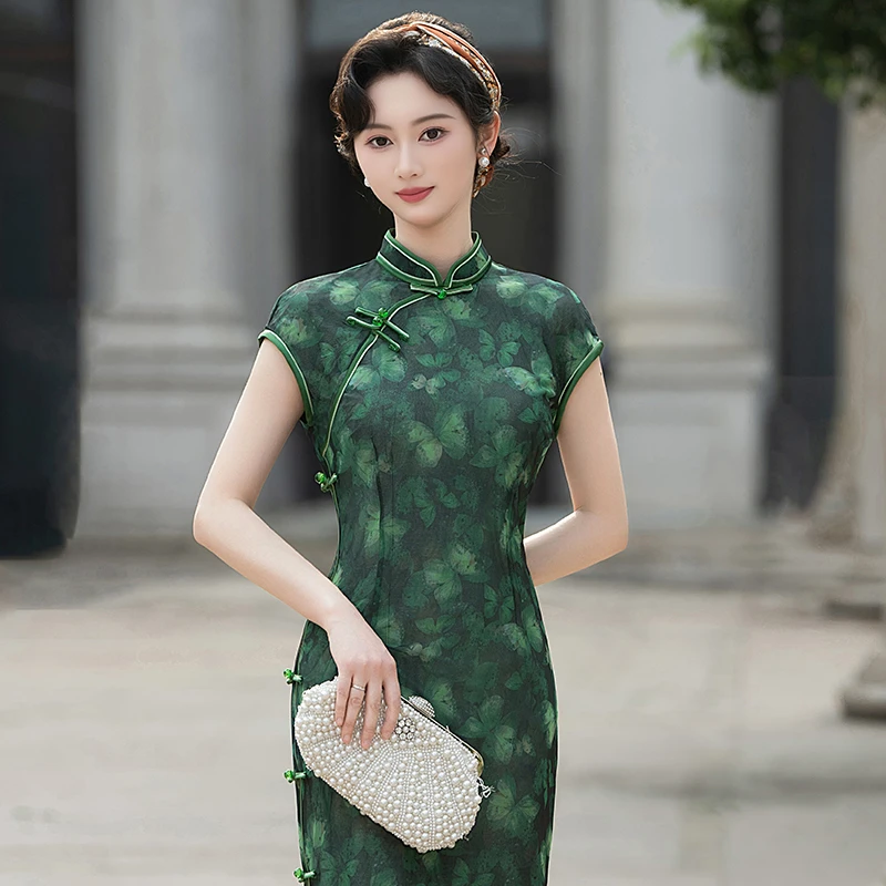 新中式旗袍2025夏季老上海日常可穿礼服气质素雅国风复古长款裙子