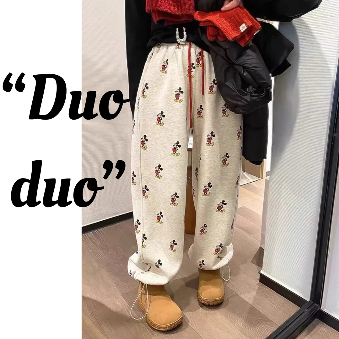 韩国东大门冬季新款宽松休闲长裤女韩系抽绳满印米奇卫裤潮