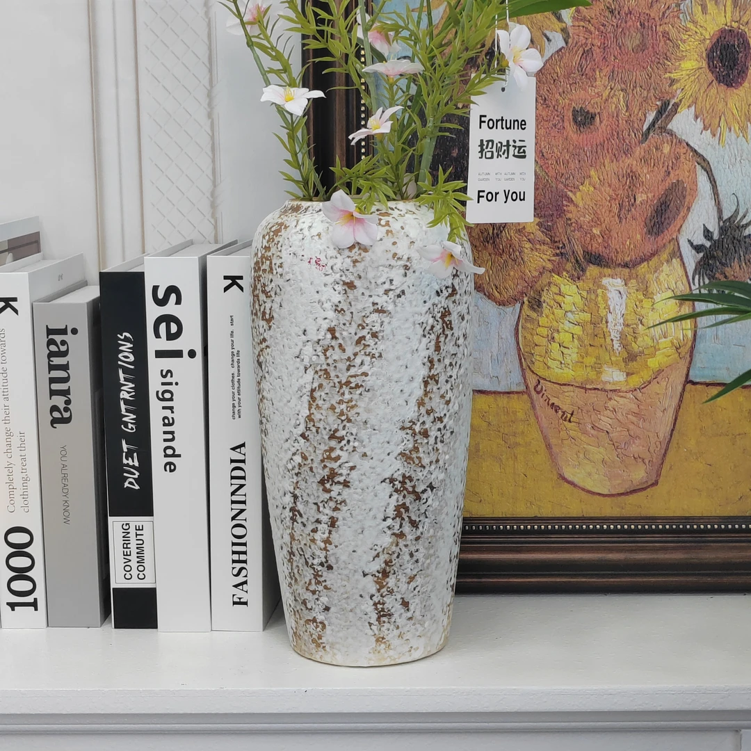 新中式侘寂风陶瓷花瓶斑驳老旧粗陶罐水培插花花瓶客厅装饰品摆件