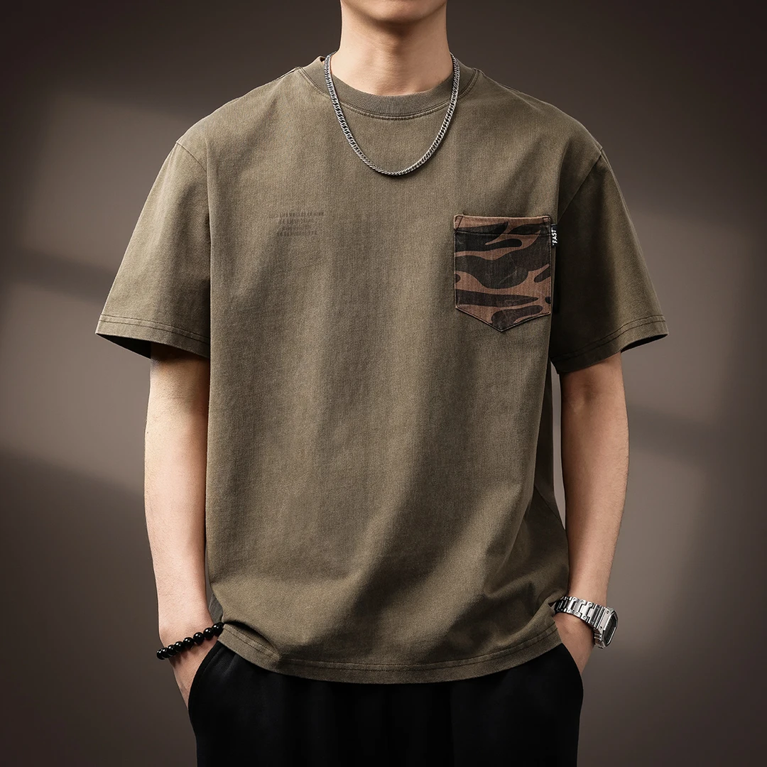 MR.MUDI/穆迪先生高端美式迷彩印花口袋短袖T恤男士夏季新款宽松