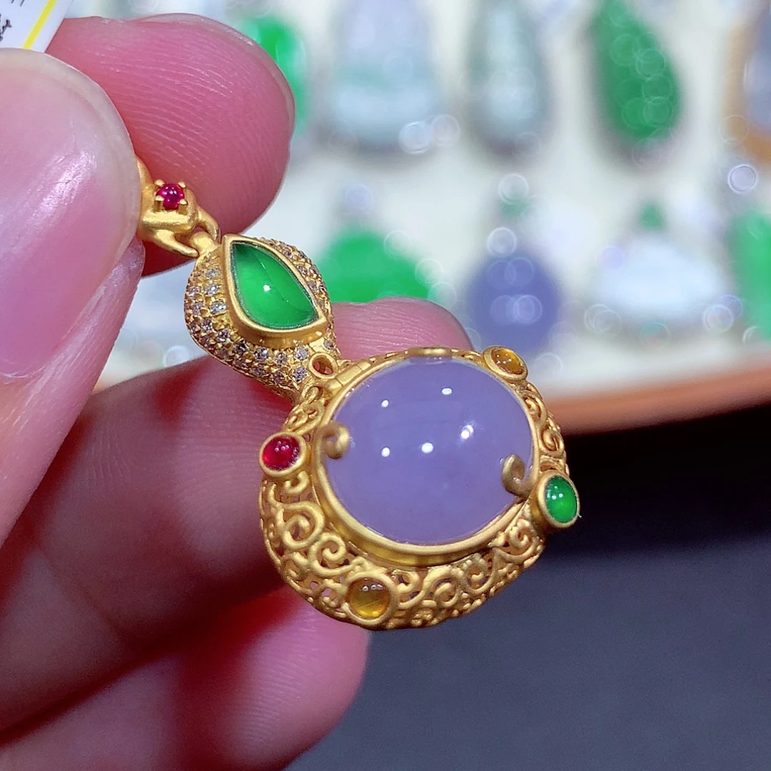 翡翠18K金镶嵌吊坠(不含链)