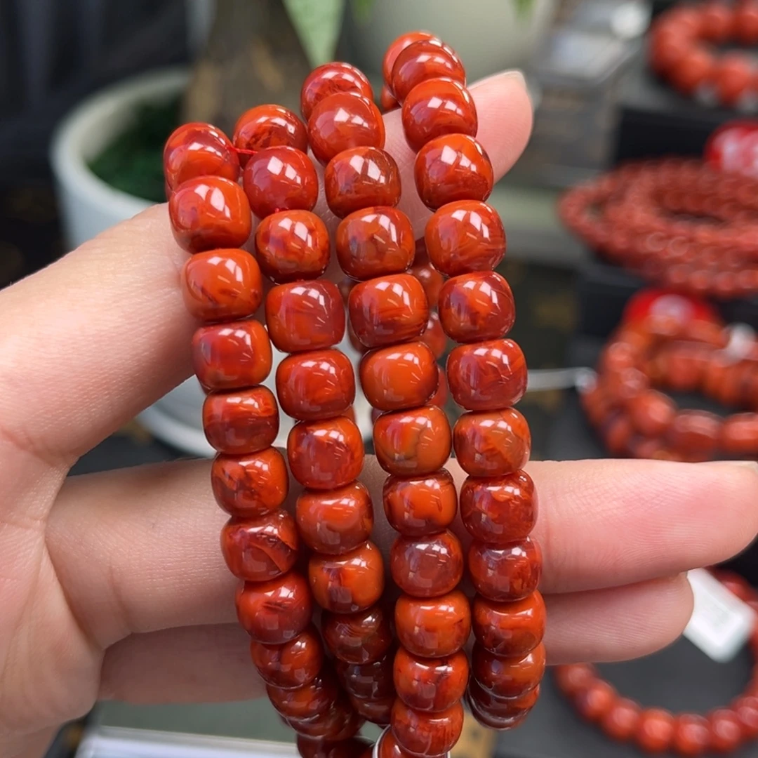 紫***來南红玛瑙未镶嵌手链川料瓦西火焰多圈8+