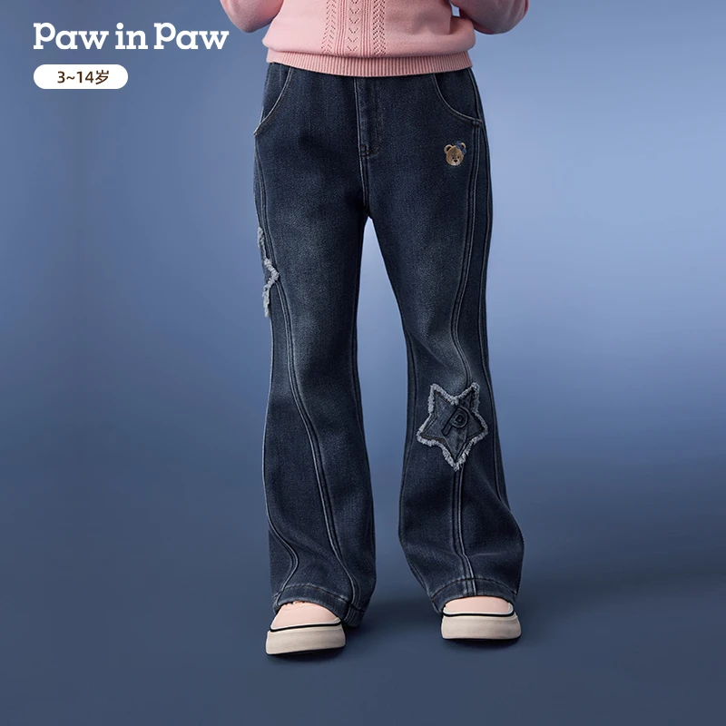 PawinPaw童装25年秋冬新款女童牛仔喇叭裤拼接百搭PCTJF4T22E