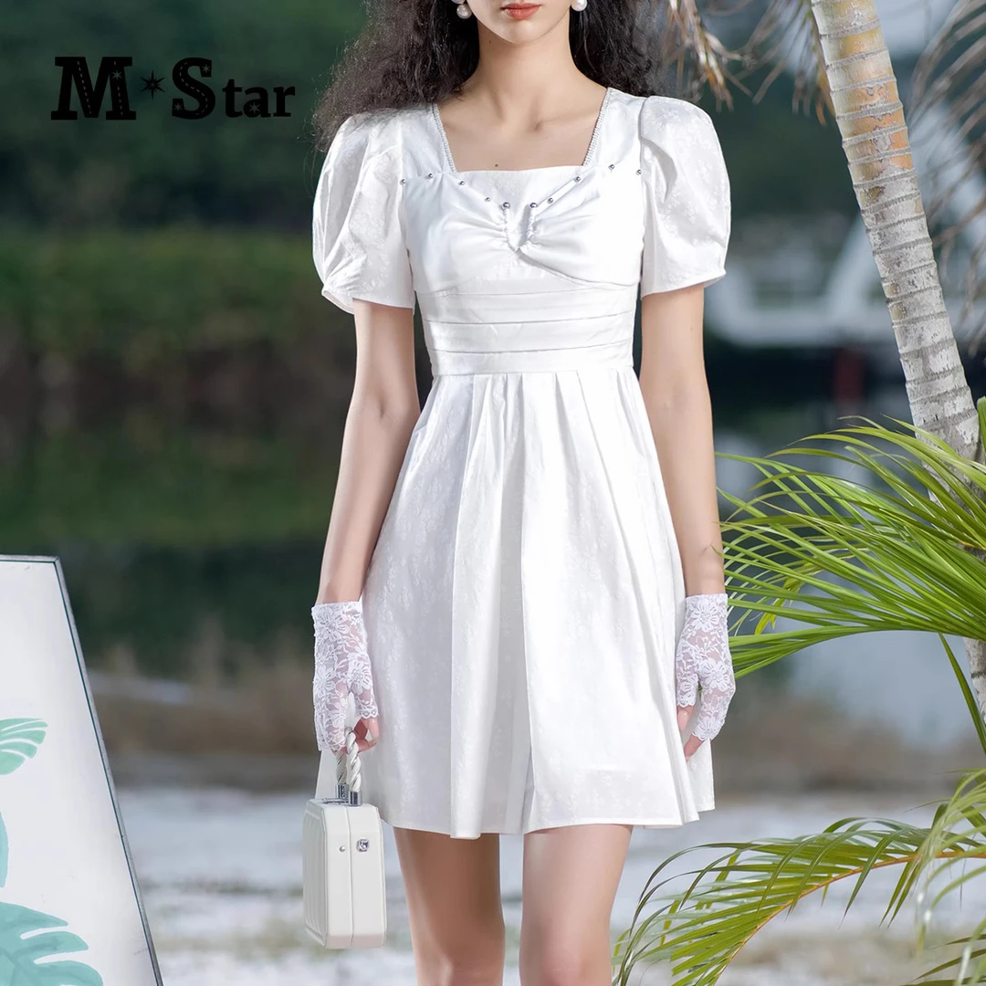 【许半夏推荐】M-Star夏短袖法式方领连衣裙SEBL123587