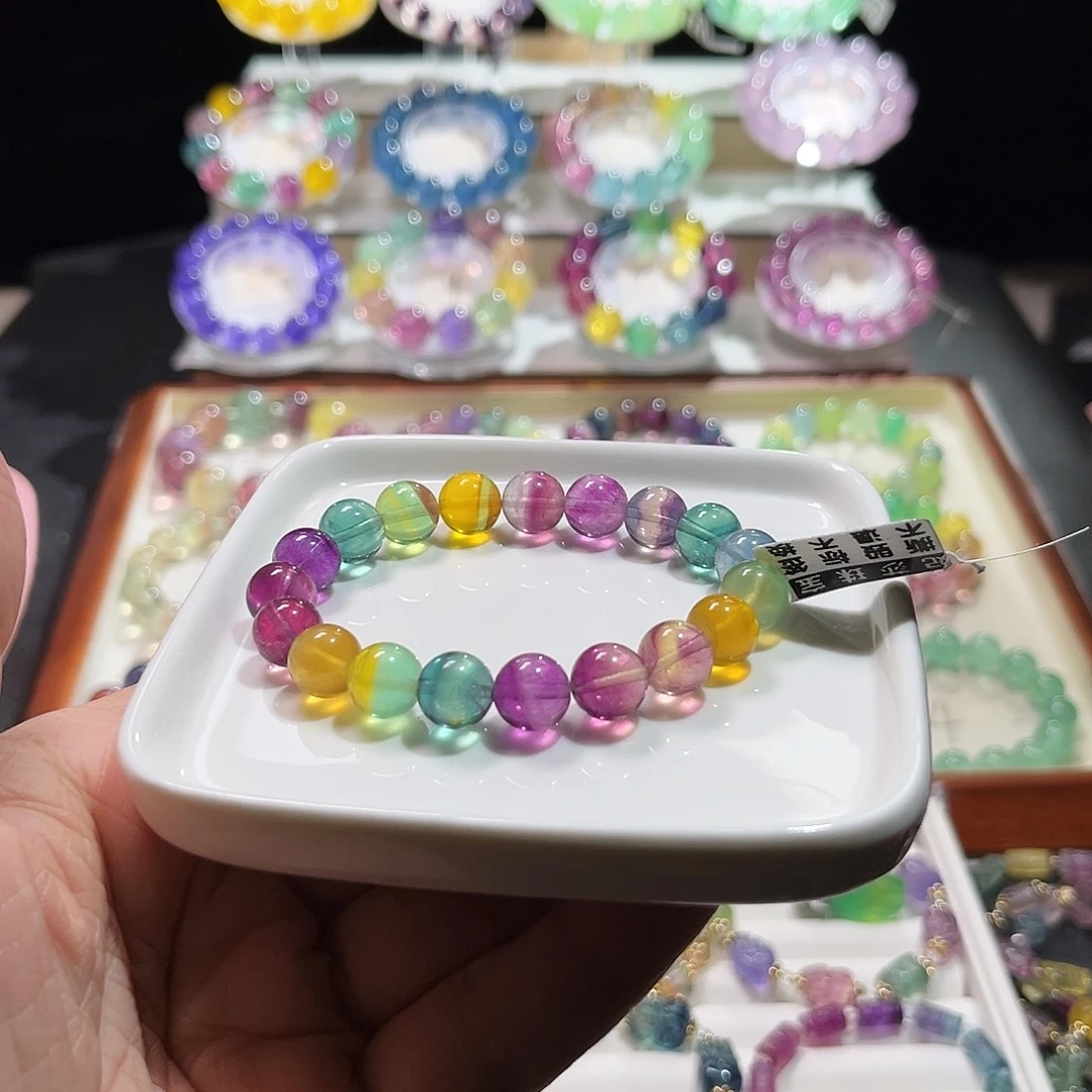 萤石手串未镶嵌10mm彩虹西瓜