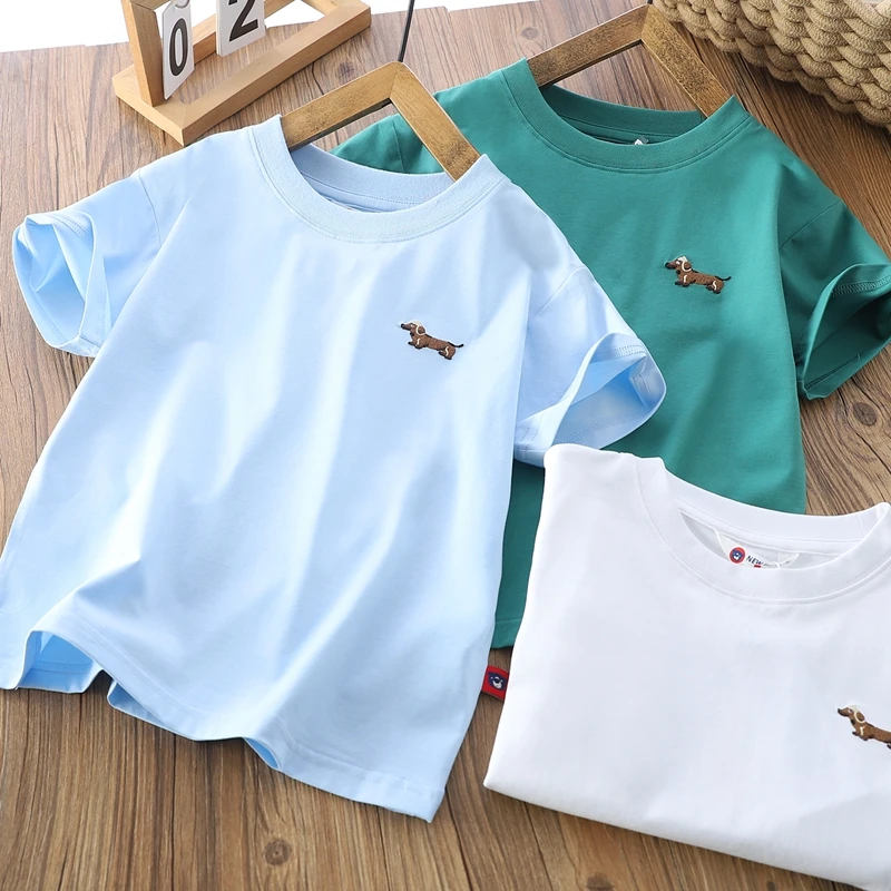 男童夏季新款小狗刺绣短袖中大童圆领半袖T恤可爱百搭上衣5967