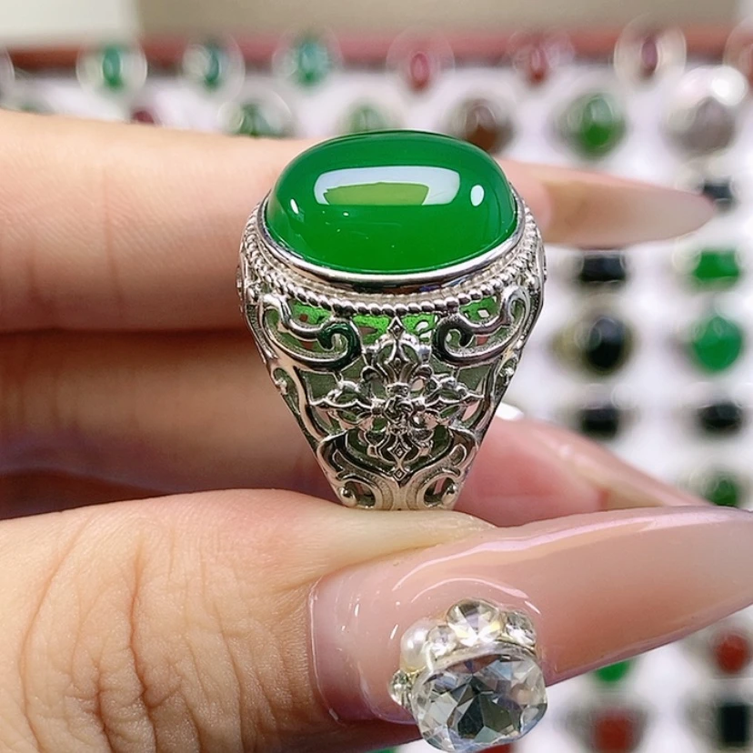 【闪购商品】银S925镶嵌戒指玛瑙/玉髓龙*
