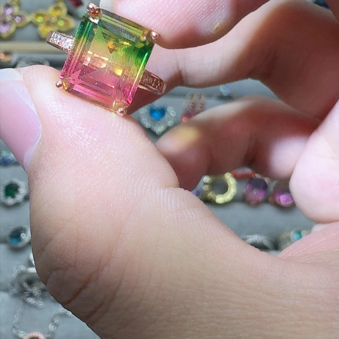 绿水晶戒指银S925镶嵌