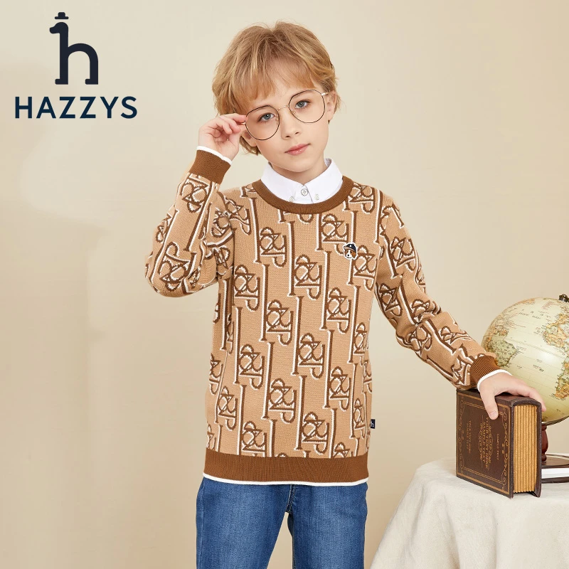 Hazzys/哈吉斯品牌童装男童套头线衣休闲时尚长袖经典圆领