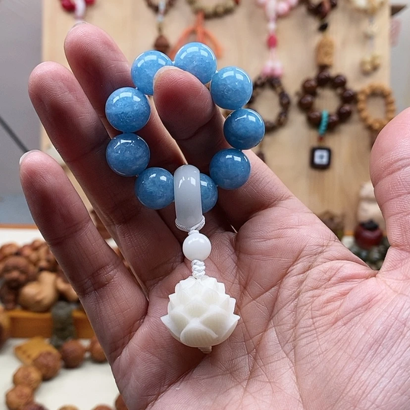 【闪购商品】白玉菩提吊坠亭*海蓝宝荷花手捻