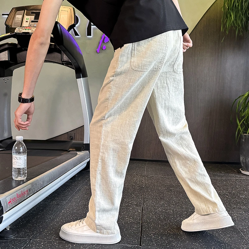 棉麻休闲裤子男2025夏季潮牌薄款弯刀裤男生宽松百搭帅气直筒长裤