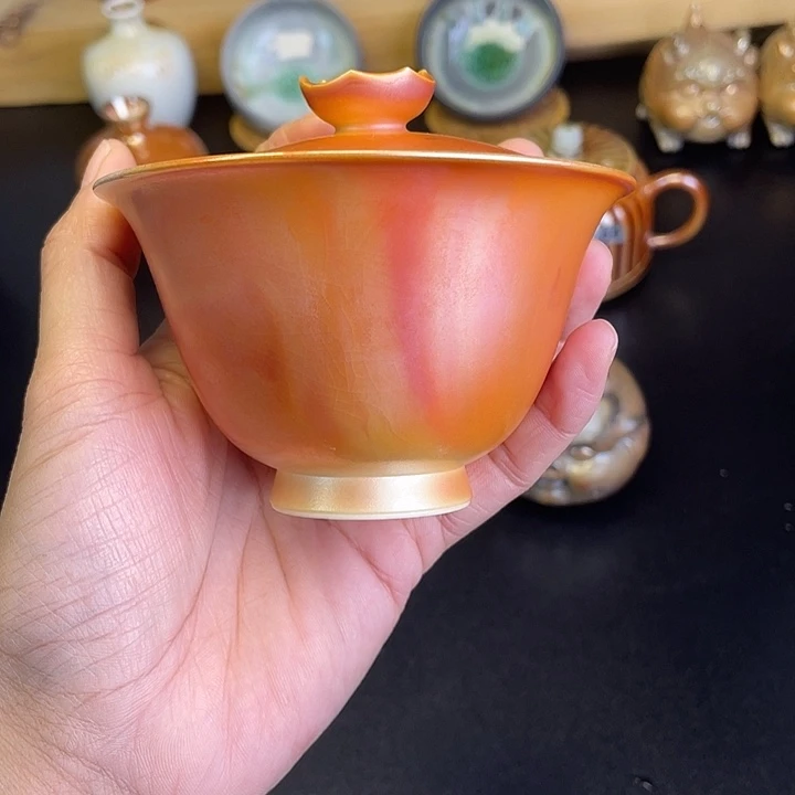 纯***呀燃薪柴烧茶器精品盖碗
