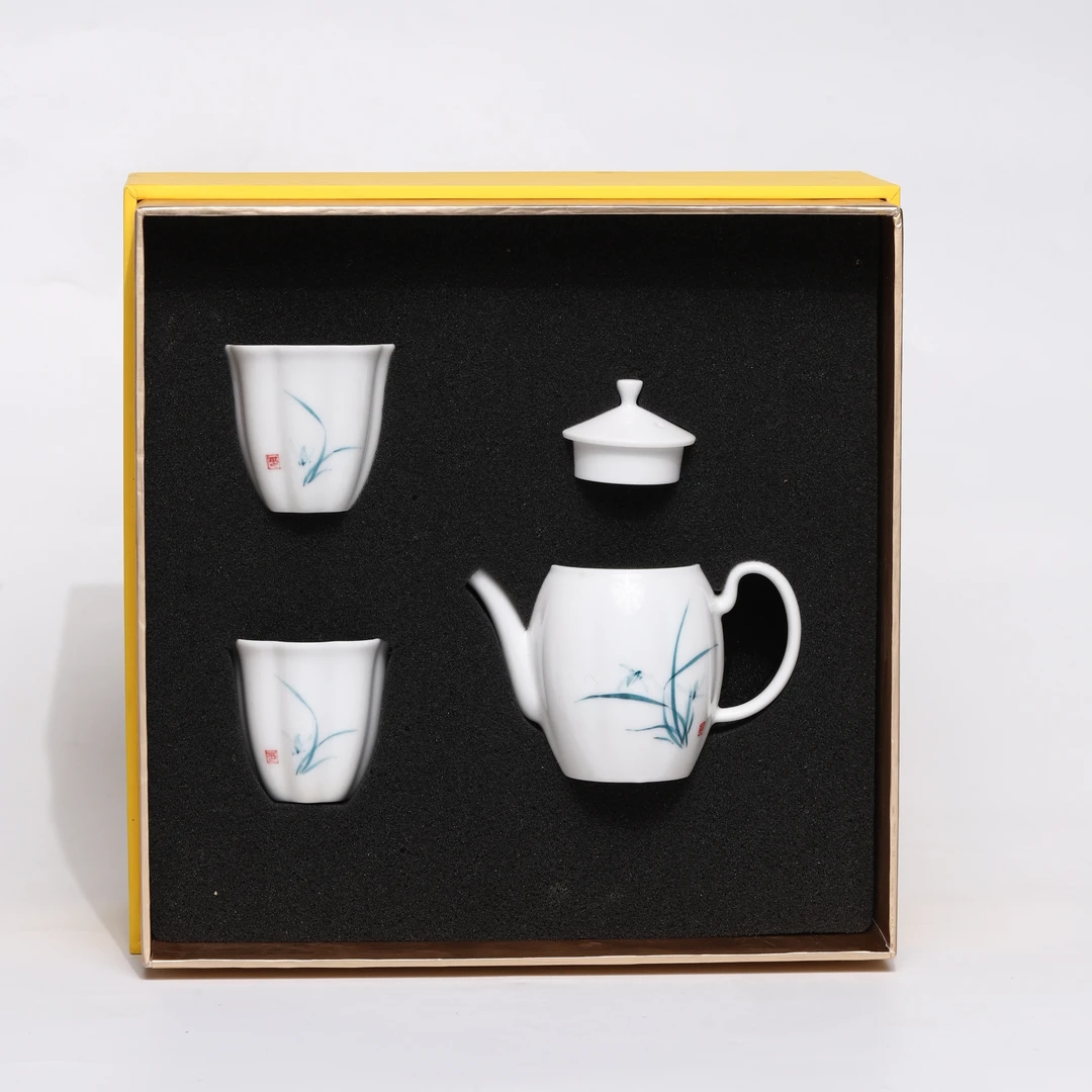 何白龙窑 花瓣壶小套装-兰花HBLY-0072