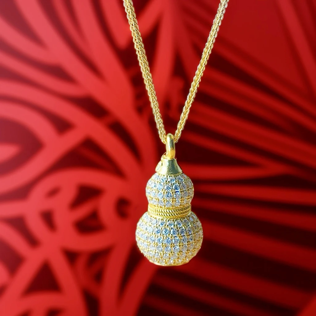 足金点钻葫芦套链黄金福禄满钻莫桑套链