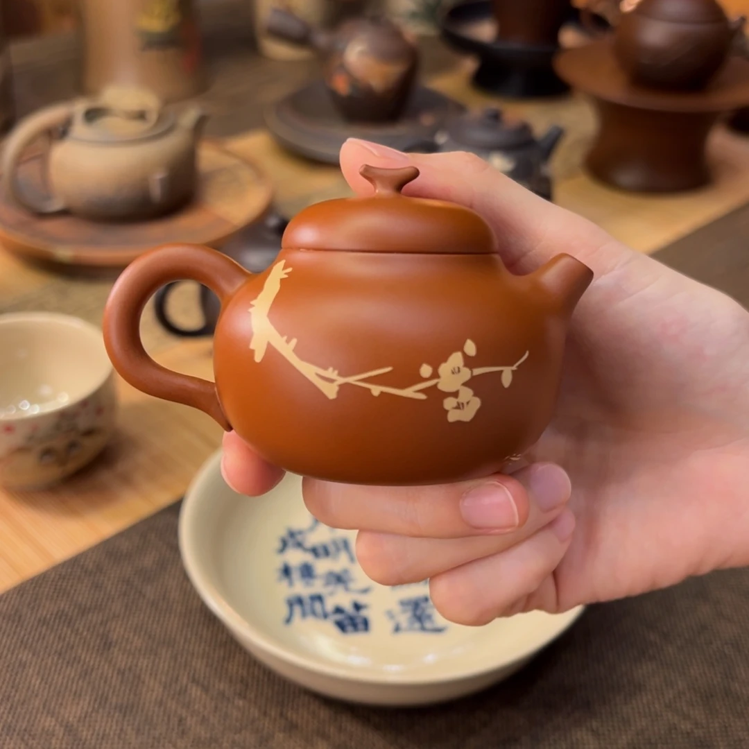 生***花建水紫陶纯手工复烧小壶80cc