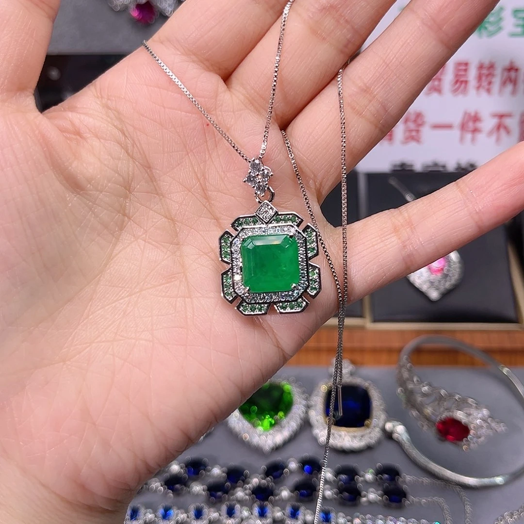 祖母绿戒指银S925镶嵌t z 21