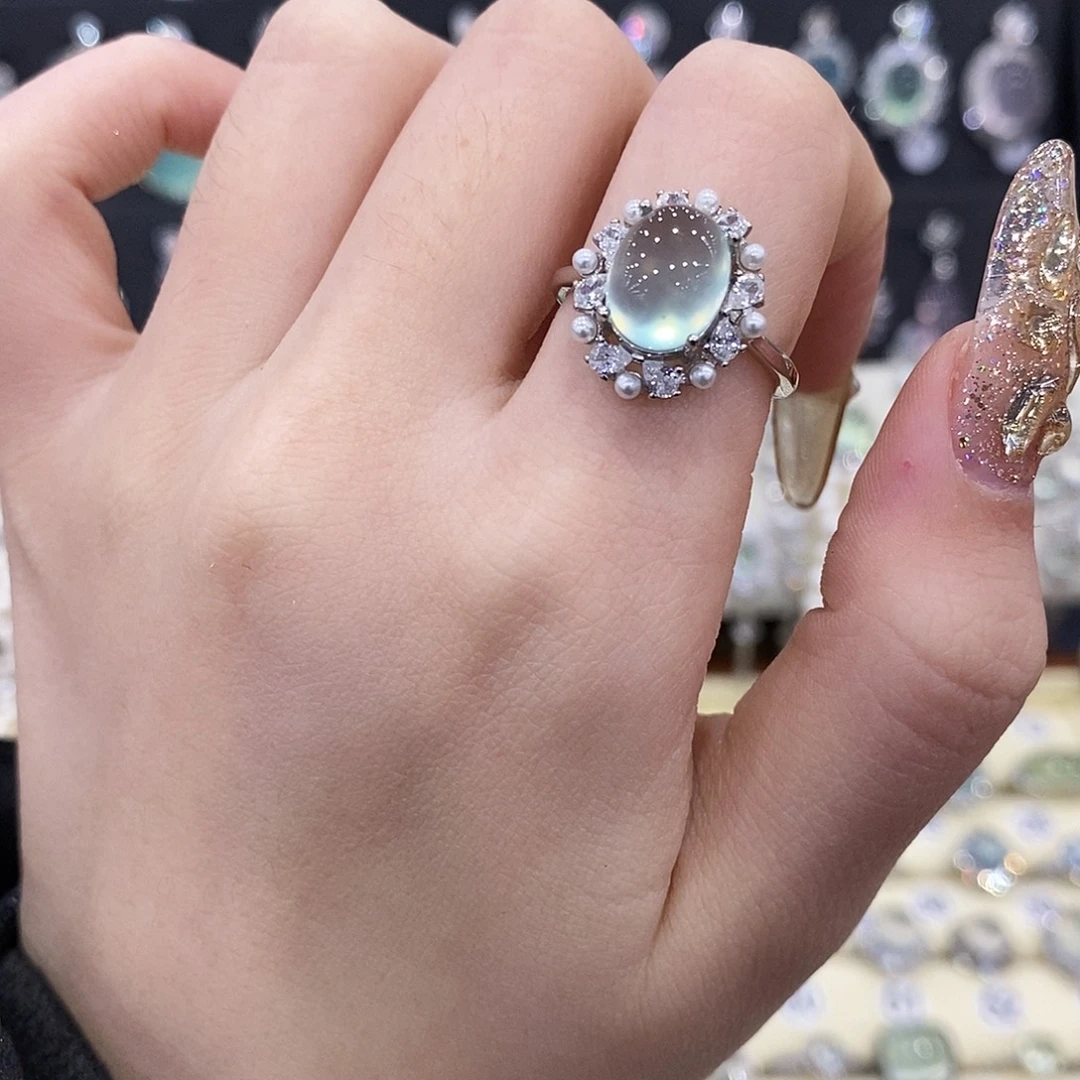 蛇纹石玉银S925镶嵌戒指