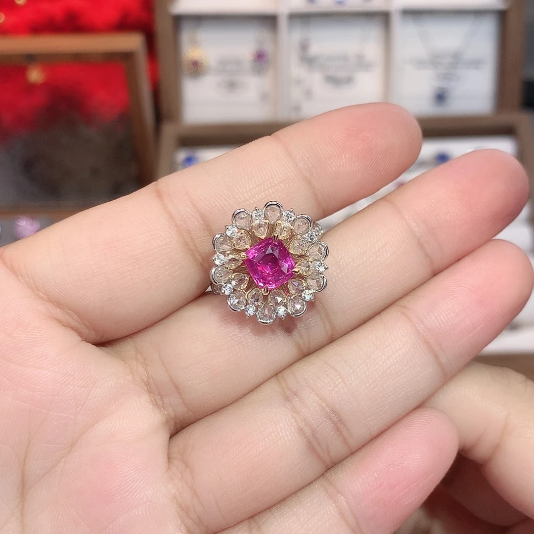 戒指18K金镶嵌彩色蓝宝石2.05ct/七天无理由