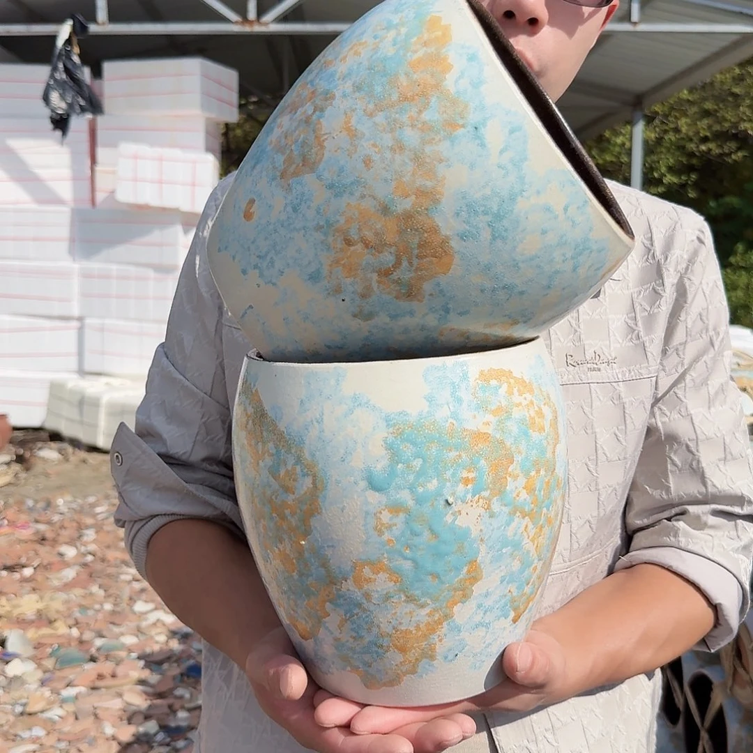 紫砂花盆口18高20.5（一个蛋壳姹寂白色